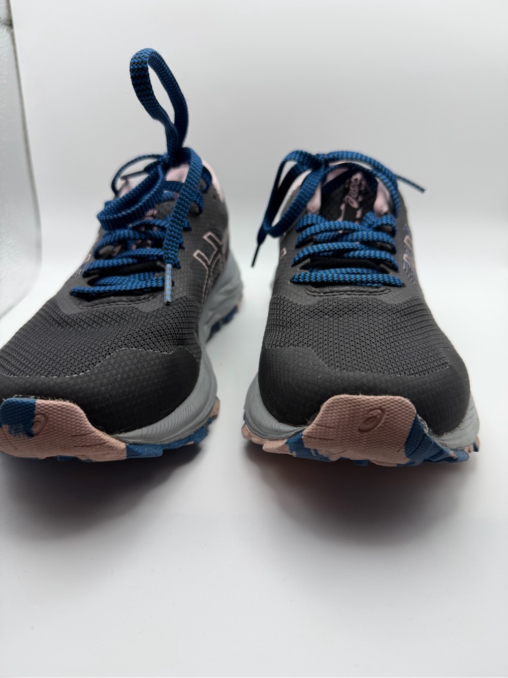 ASICS Dark Gray & Blue Sneakers with Pink Highlights